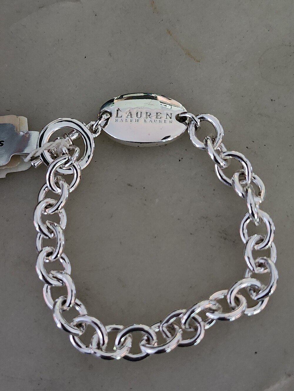 Lauren Ralph Lauren Silver Tone Oval Nameplate Chain Bracelet